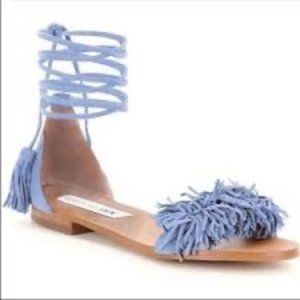 Steve?Madden Sweetyy Blue?Suede Fringe Flat Sandals Size 7